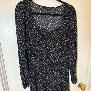 🌸 Madewell A-Line Seamed Long-Sleeve Mini Dress - Ditsy Floral True Black | Siz